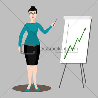 Business woman shows a graph