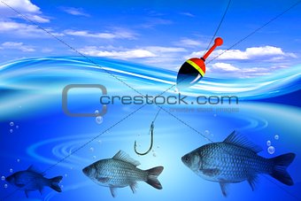 Fishing in deep blue water lake
