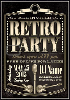 template for a retro party, concert, events