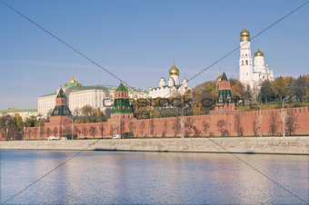View of Moscow Kremlin by Moscow river, Russia.