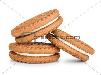 Filled cream cookies isolated on white background