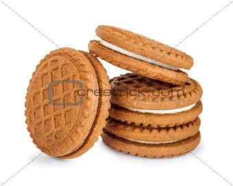 stack of cookies with cream isolated on white background