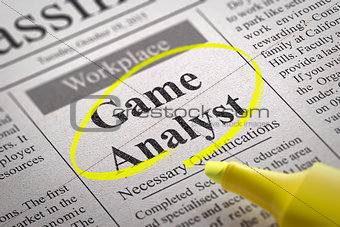 Game Analyst Vacancy in Newspaper.