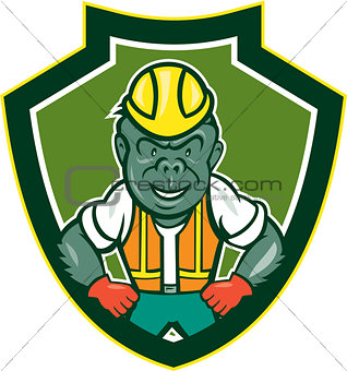 Angry Gorilla Construction Worker Shield Cartoon