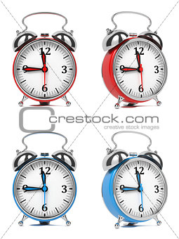 Colorful Old Style Alarm Clocks.