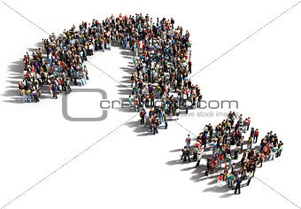 Large group of people with questions, thinking concept, or quest
