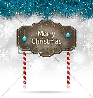 Christmas winter background with wooden blackboard