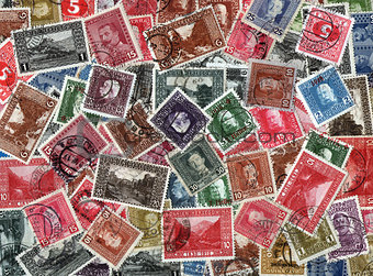 Background of old Bosnian postage stamps