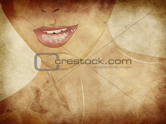 Glossy lips on grunge background