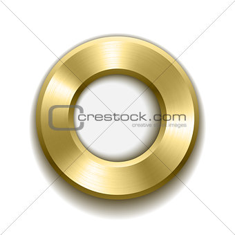 Gold donut button template with metal texture.