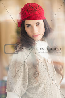 Portrait of a attractive brunette with red hat