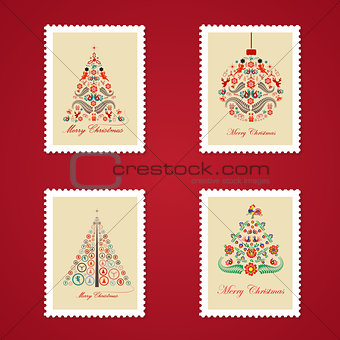 Set of colorful Christmas Postage stamps