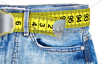 jeans with meter belt slimming isolated on the white background