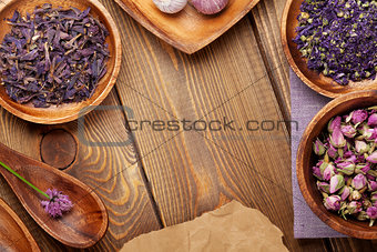 Spices over wooden table