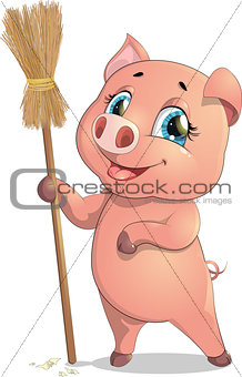 pig and broom