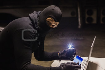 Robber shopping online while making light