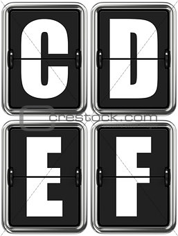 Letters C, D, E, F on Mechanical Scoreboard.