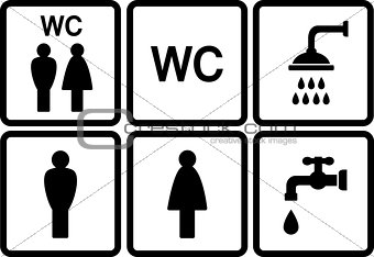 set of wc icons with shower and tap