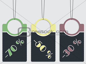 Striped discount labels hanging 