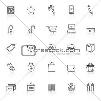 Shopping line icons with reflect on white background