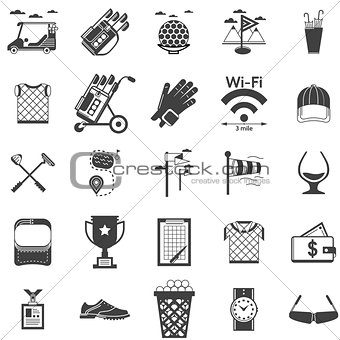Vector collection of black icons for golf