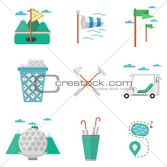 Flat colored vector icons for golf