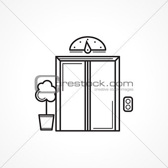 Closed elevator door black line vector icon