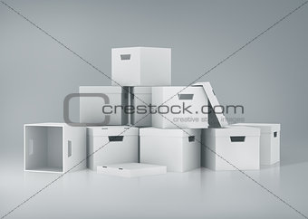 many 3d white boxes