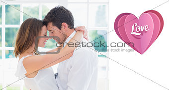 Composite image of loving young couple with arms around