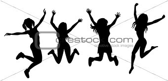 Silhouette of jumping girls