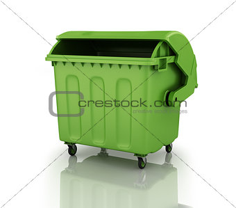 A large green recycling bin