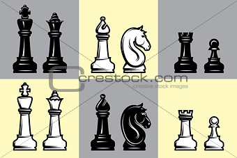 sets of black and white chess with part of the chessboard