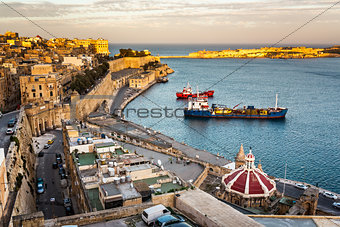 Aerial View on Valletta and Grand Harbour from Barrakka Gerdens,
