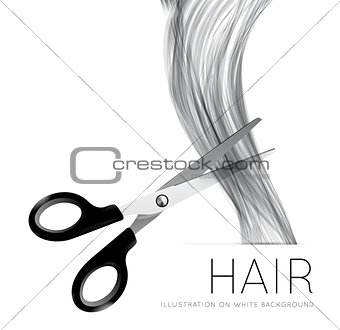 Hair and scissors on a white background