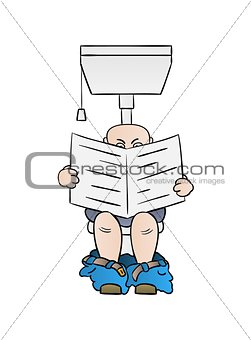 man reading newspaper on toilet