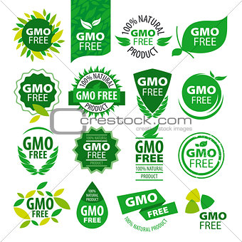 big set of vector logos natural products without GMOs