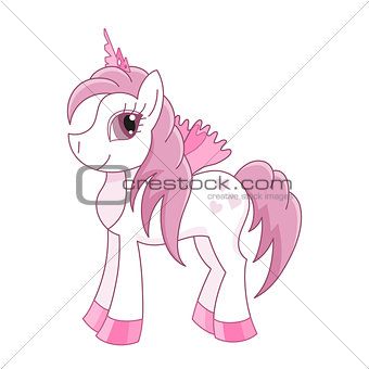Vector illustration of cute horse princess, royal pony, fairy foal with wings