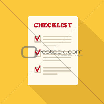 Flat Style Icon with Long Shadow.  A checklist