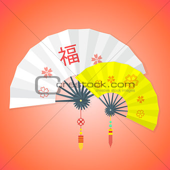 flat style chinese new year fans