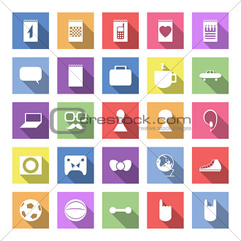 Flat icon set with long shadow for web