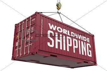 World Wide Shipping on Brown Metal Container.