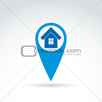 Vector map pointer with a house icon. Place location symbol, hom