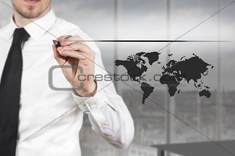 businessman drawing line and worldmap in the air