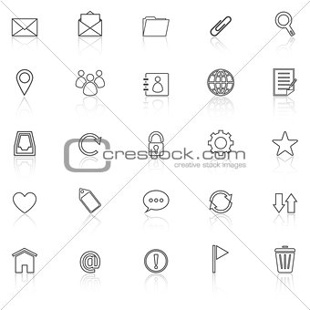 Mail line icons with reflect on white background