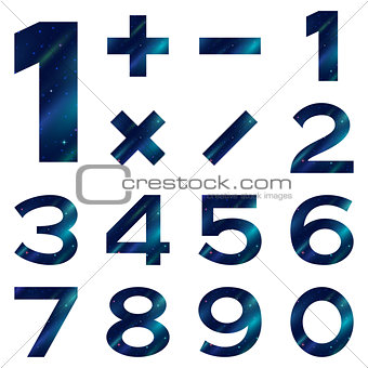 Numbers set, blue space