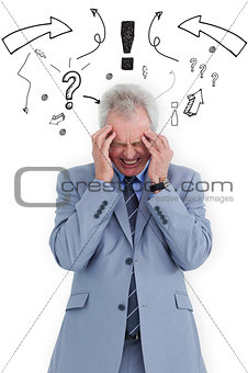 Composite image of man  with headache
