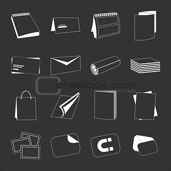 Printing house web monochrome white icons set