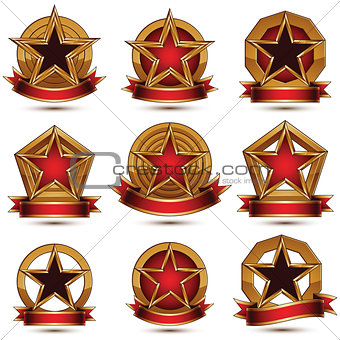 Collection of geometric vector round glamorous golden elements, 