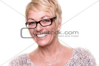 Happy attractive blond woman wearing glasses