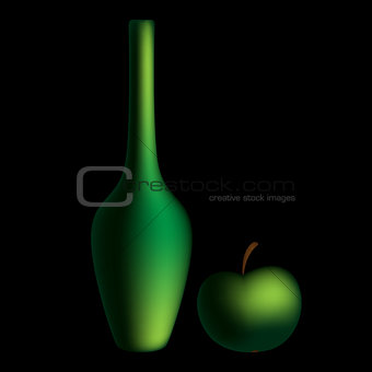 Green bottle and apple mesh